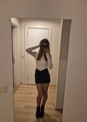 Siyah Mini Deri Etek - Görsel 5