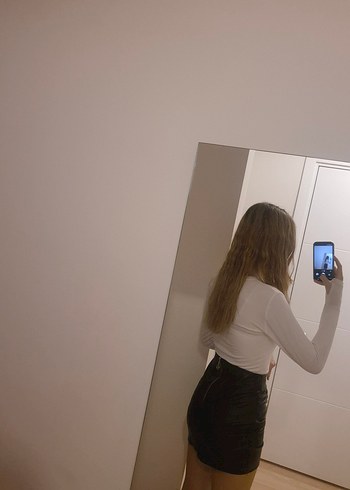 Siyah Mini Deri Etek - Görsel 6