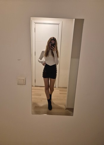 Siyah Mini Deri Etek - Görsel 4