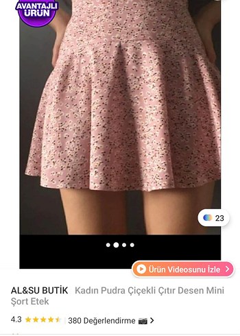 Pembe Çiçek Desenli Mini Şort Etek - Görsel 3