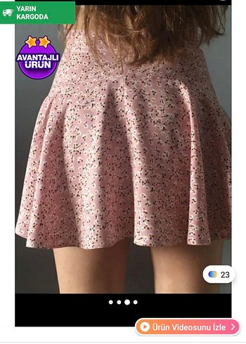 Pembe Çiçek Desenli Mini Şort Etek - Görsel 6