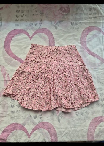 Pembe Çiçek Desenli Mini Şort Etek - Görsel 7