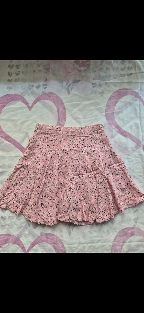 Pembe Çiçek Desenli Mini Şort Etek - Görsel 2