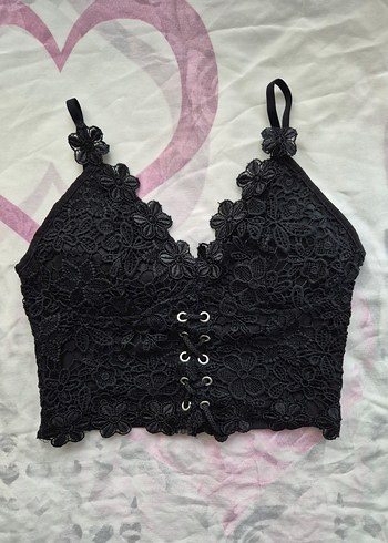 Dantel Detaylı Siyah Mini Büstiyer - Görsel 2