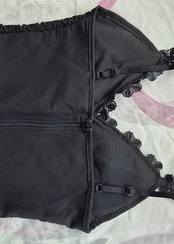 Dantel Detaylı Siyah Mini Büstiyer - Görsel 3