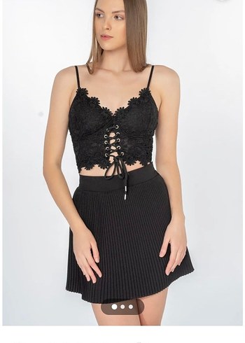 Dantel Detaylı Siyah Mini Büstiyer - Görsel 5