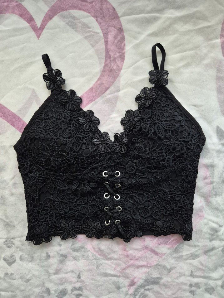 Dantel Detaylı Siyah Mini Büstiyer - Görsel 2