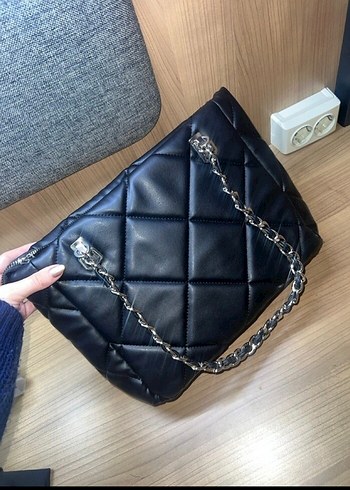 Zincir Detaylı Siyah Deri Kadın Çanta - Görsel 6