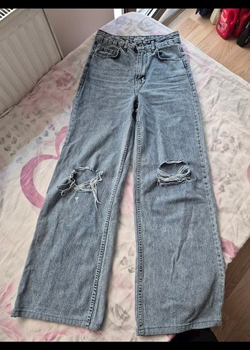 Yırtık Bol Kesim Kadın Kot Pantolon - Görsel 2