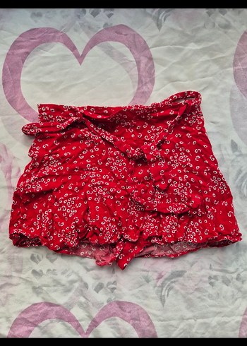 Çiçek Desenli Kırmızı Mini Etek - Görsel 2