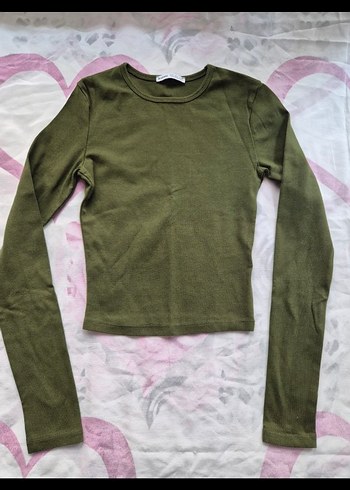 Kadın Haki Uzun Kollu Basic Bluz - Görsel 2