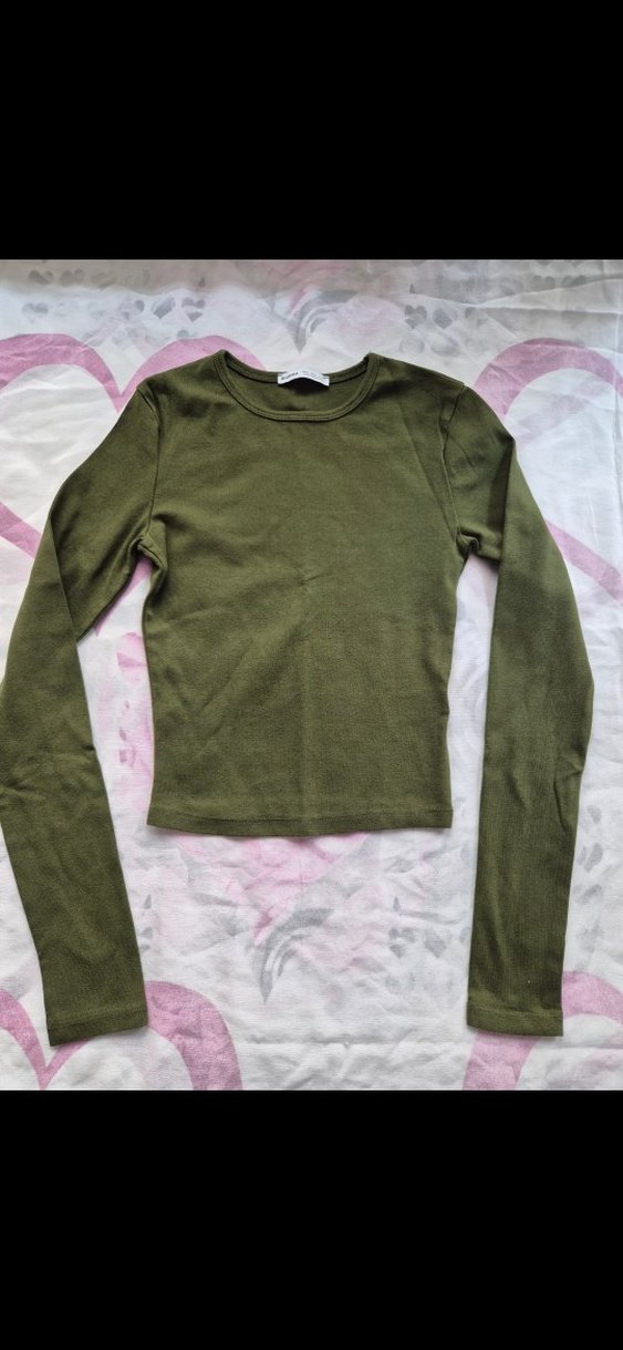 Kadın Haki Uzun Kollu Basic Bluz - Görsel 2