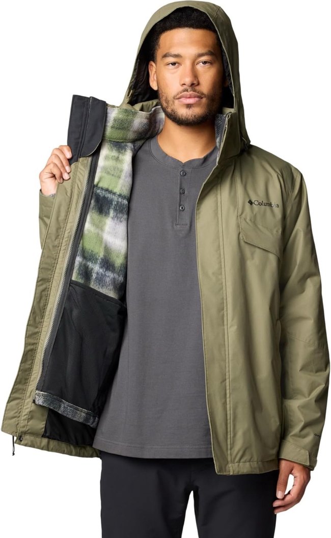 Columbia Kapüşonlu Khaki Erkek Mont  çiftli polarlı - Görsel 4