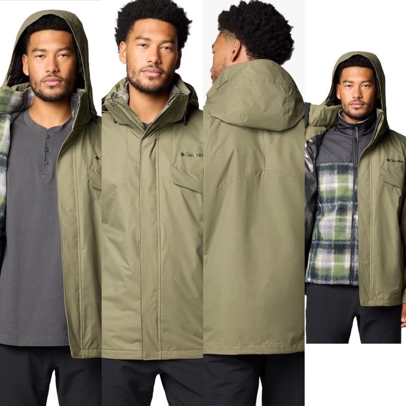 Columbia Kapüşonlu Khaki Erkek Mont  çiftli polarlı - Görsel 5