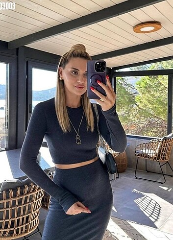 diğer Beden Kadın soft kaşkorse kumaş bluz ve yırtmaç detaylı etek ikili tak