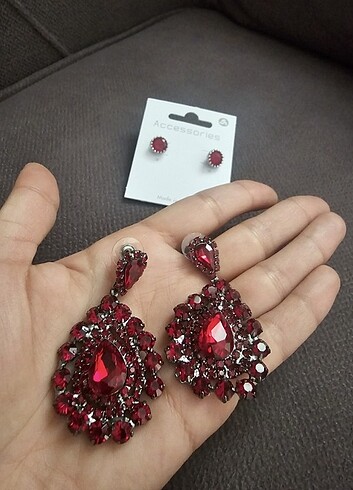 Beden Abiye Damla Bordo Küpe & Yuvarlak Küpe