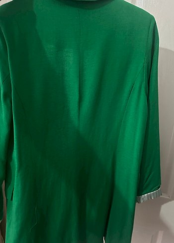 Uzun Kesim Yeşil Keten Kadın Blazer - Görsel 2