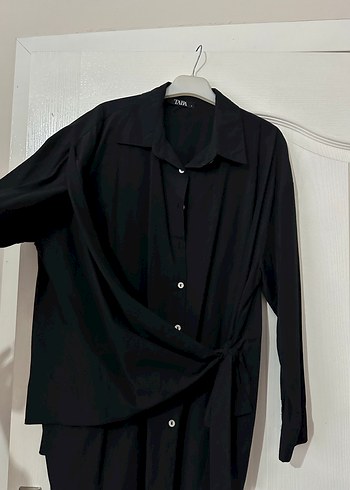 Siyah Uzun Kollu Keten Gömlek - Görsel 2