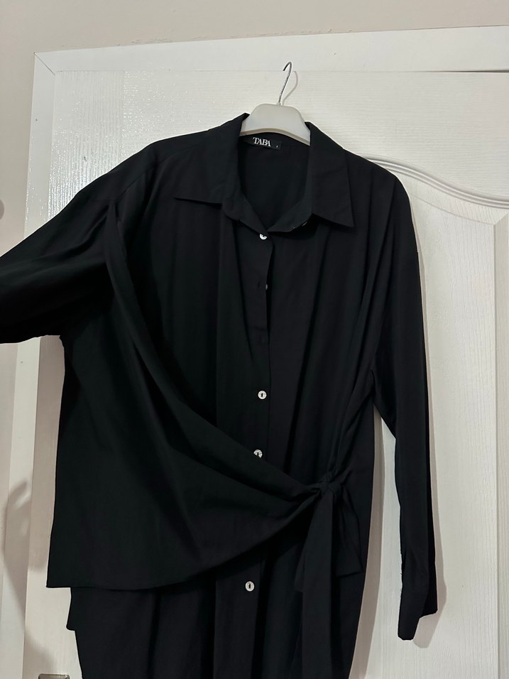 Siyah Uzun Kollu Keten Gömlek - Görsel 2