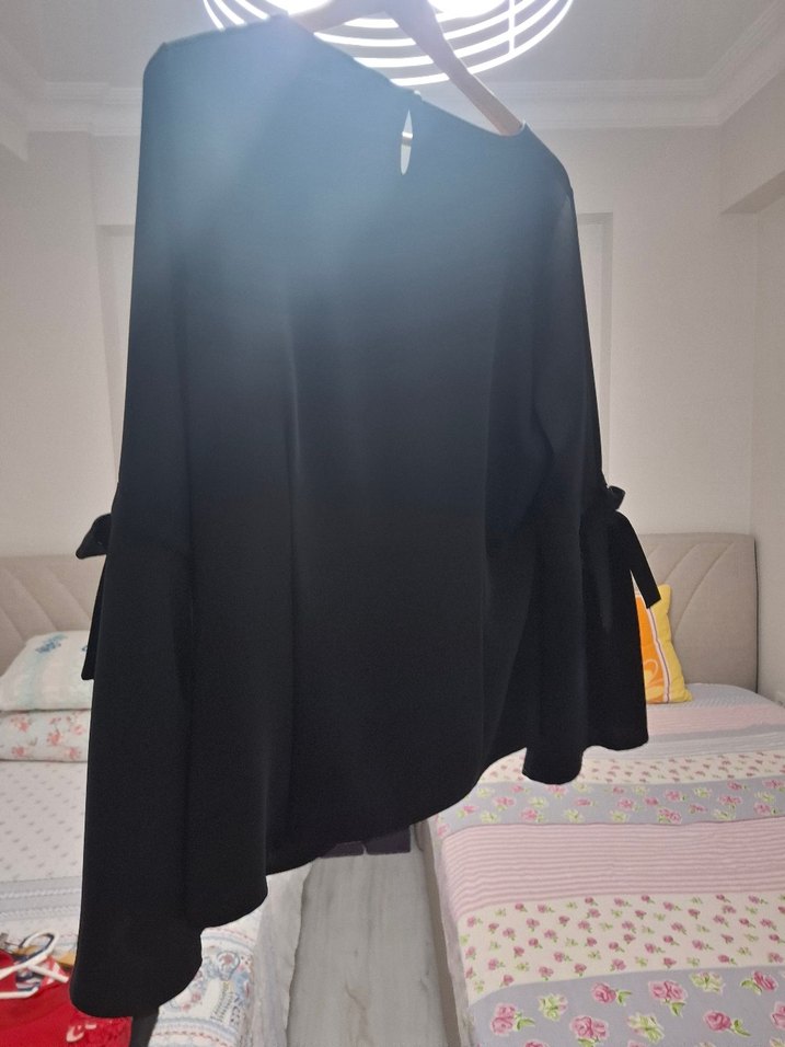 Siyah, Uzun Kollu, Salaş Kadın Bluz - Görsel 2