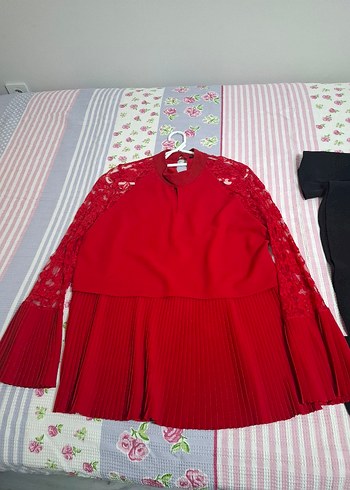 kurmızı Dantel Detaylı Uzun Kollu Bluz - Görsel 6