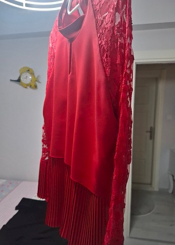 kurmızı Dantel Detaylı Uzun Kollu Bluz - Görsel 5