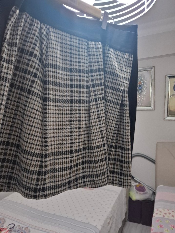 Gri Midi Pilili kareli Eteği - Görsel 2