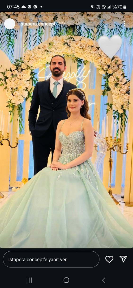 Açık Yeşil  Simli Uzun Abiye - Görsel 2