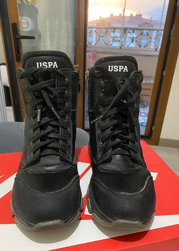 U.S Polo Assn. Uspa 32 numara Erkek Siyah Kamuflaj Bağcıklı Street Wear Bot