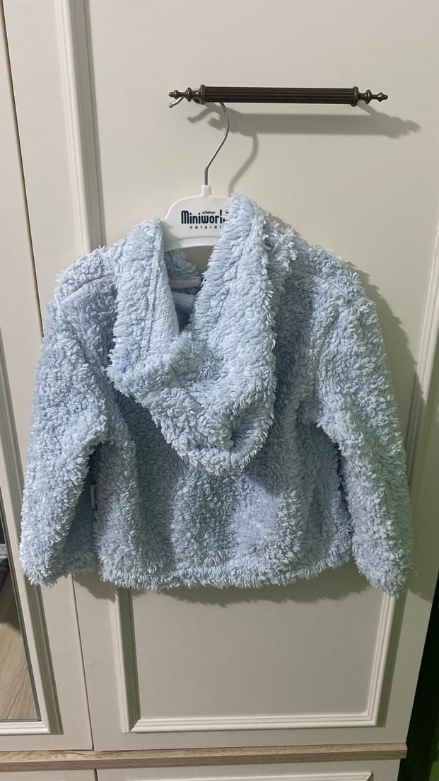 Kapüşonlu Gri erkek Çocuk Peluş Ceket - Görsel 2