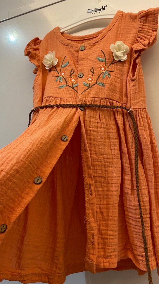 Nakışlı Keten Bohem Kız Elbisesi - Görsel 2