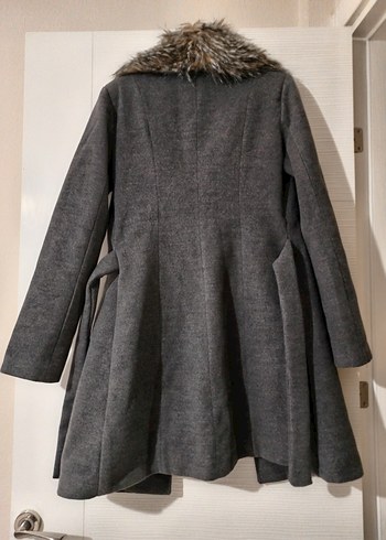 Kürk Yakalı Gri Kaban - Görsel 2