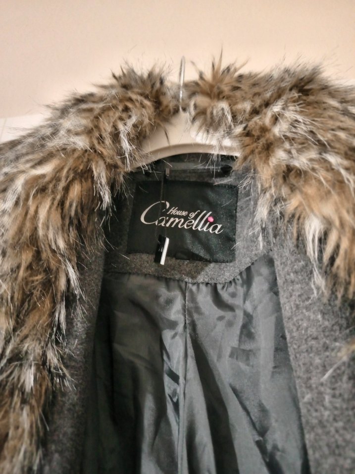 Kürk Yakalı Gri Kaban - Görsel 4