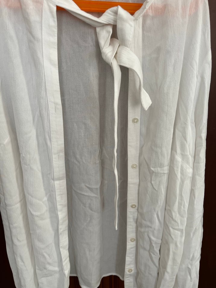 Beyaz Uzun Kollu Keten Kadın Gömlek - Görsel 2