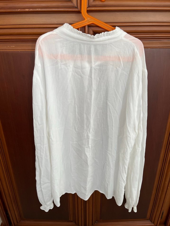 Beyaz Uzun Kollu Keten Kadın Gömlek - Görsel 3