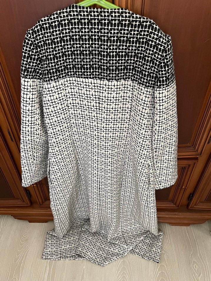 Düğmeli Gri Desenli Kadın Uzun Kaban - Görsel 2