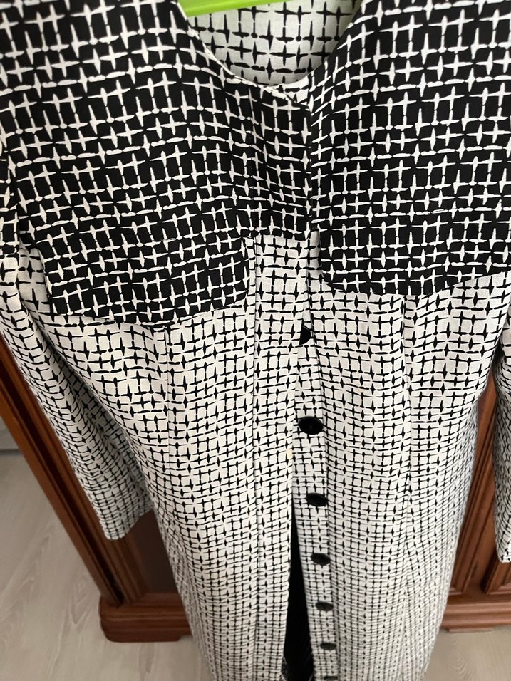 Düğmeli Gri Desenli Kadın Uzun Kaban - Görsel 5