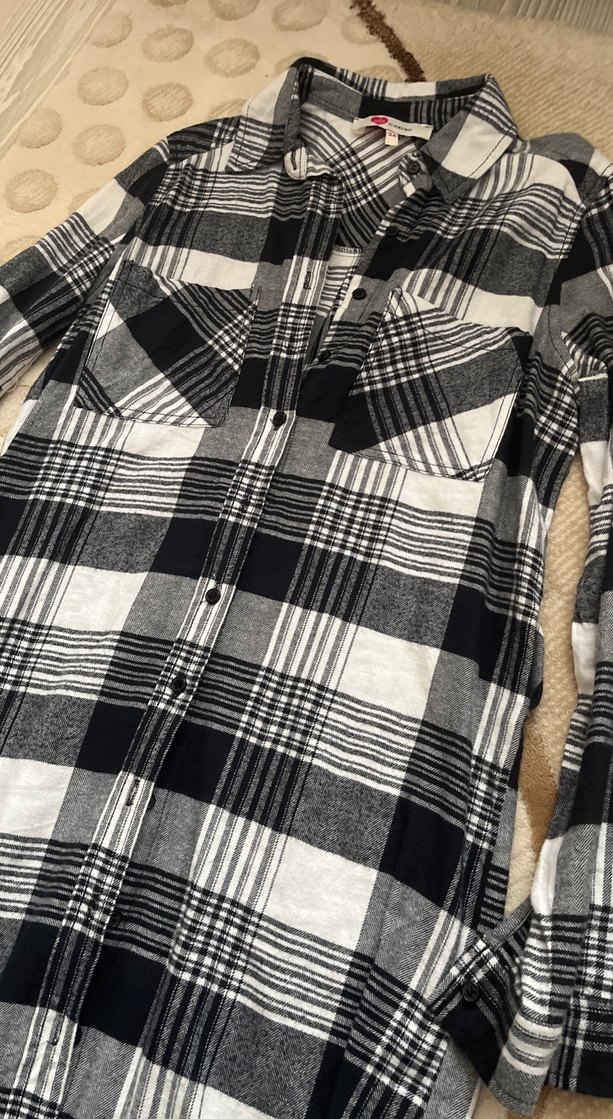 Gri Ekose Uzun Kollu Pamuklu Kadın Gömlek - Görsel 2