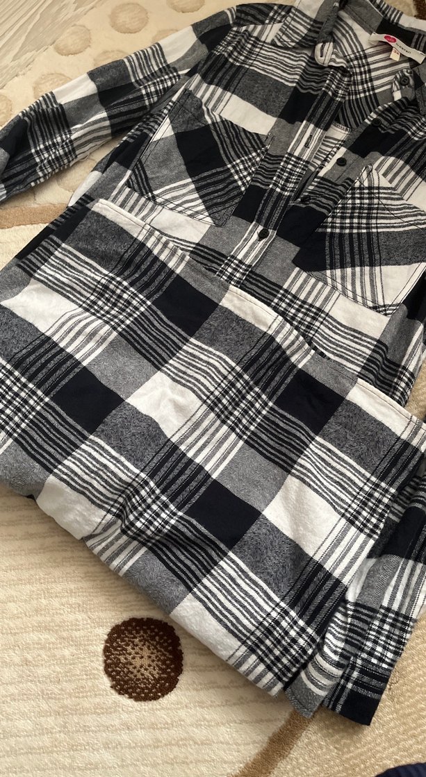 Gri Ekose Uzun Kollu Pamuklu Kadın Gömlek - Görsel 4