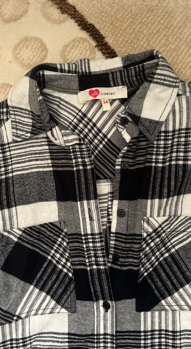 Gri Ekose Uzun Kollu Pamuklu Kadın Gömlek - Görsel 3