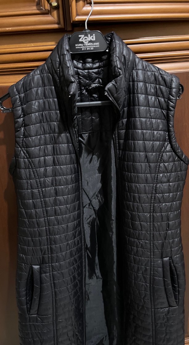 Dikişli Siyah Deri Kadın Yelek - Görsel 2