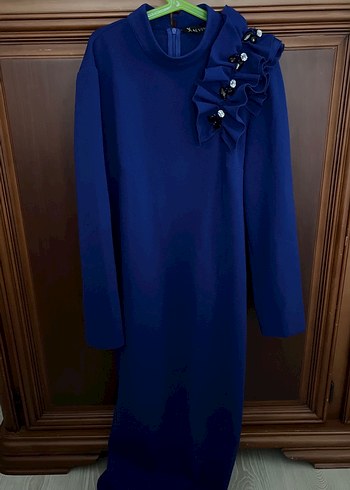 Mavi abiye  elbise / Şal janjan kumaş - Görsel 2