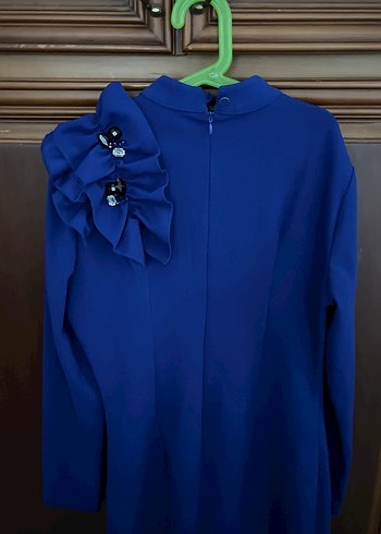 Mavi abiye  elbise / Şal janjan kumaş - Görsel 4