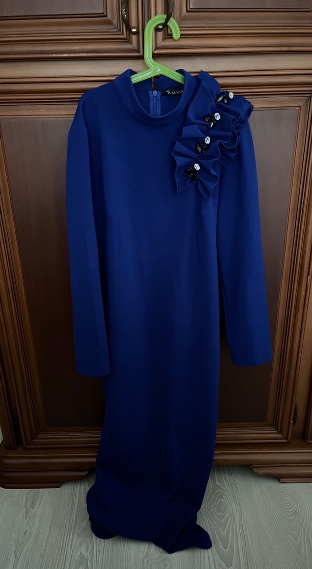 Mavi abiye  elbise / Şal janjan kumaş - Görsel 2