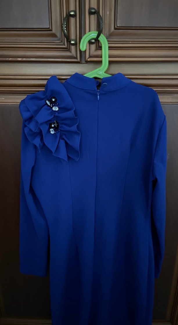 Mavi abiye  elbise / Şal janjan kumaş - Görsel 4