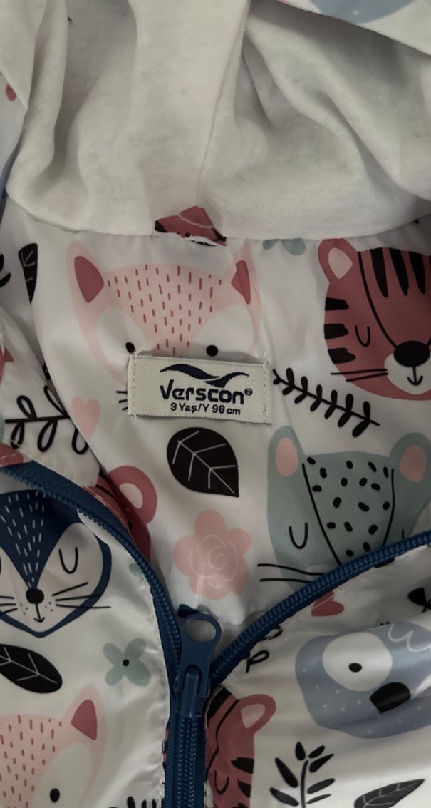 Kız Çocuk Kapüşonlu Renkli Baskılı Yağmurluk - Görsel 3