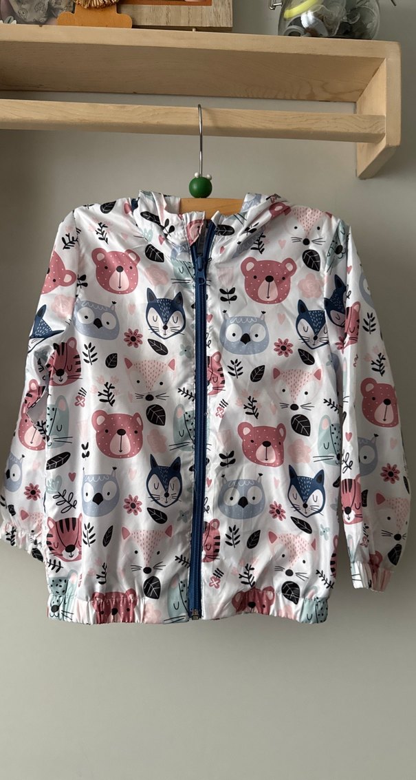 Kız Çocuk Kapüşonlu Renkli Baskılı Yağmurluk - Görsel 5