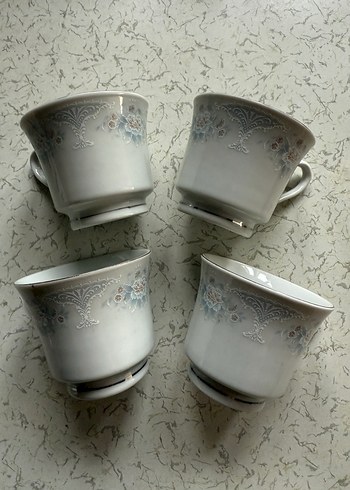 Gri Çiçek Desenli Beyaz Porselen kahve Fincan Takımı - Görsel 2