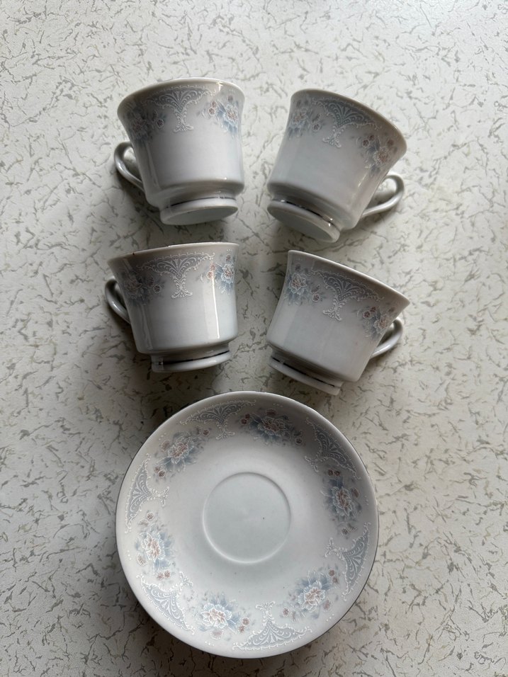Gri Çiçek Desenli Beyaz Porselen kahve Fincan Takımı - Görsel 4