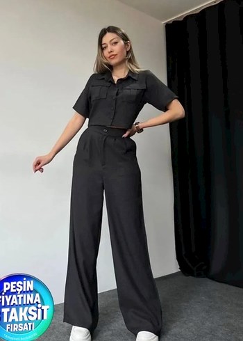 Dilvin Siyah Midi Keten Rahat Kesim Kadın Pantolon